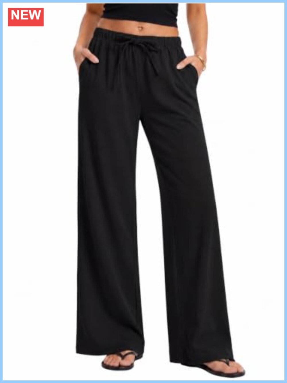Wide Leg Crepe Pants High Waisted Pull-On Work Trousers with Pockets